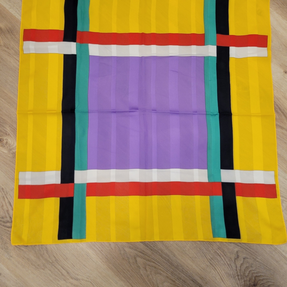 Vintage 1980 Colorblock Square Scarf - Yellow, Purple, Teal, Black, Red
